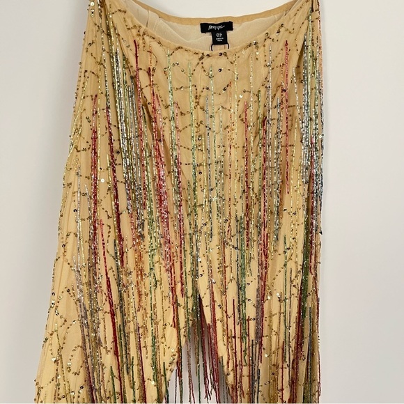 Nasty Gal Yellow Tan Tassel Beaded Sequin Flare Pants NWT sz 8 - Picture 3 of 15
